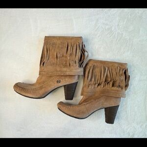 Born Banbury fringe moc mid calf high heeled boots women’s size 7.5